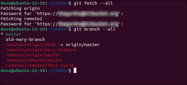 การใช้ git fetch --all เพื่ออัปเดตข้อมูลเมตาในเครื่องและใช้ git branch --all เพื่อแสดงรายการสาขาทั้งหมด ทั้งในระบบและระยะไกล