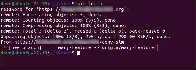 การใช้คำสั่ง git fetch เพื่อดึงข้อมูลเมตาเกี่ยวกับที่เก็บระยะไกล