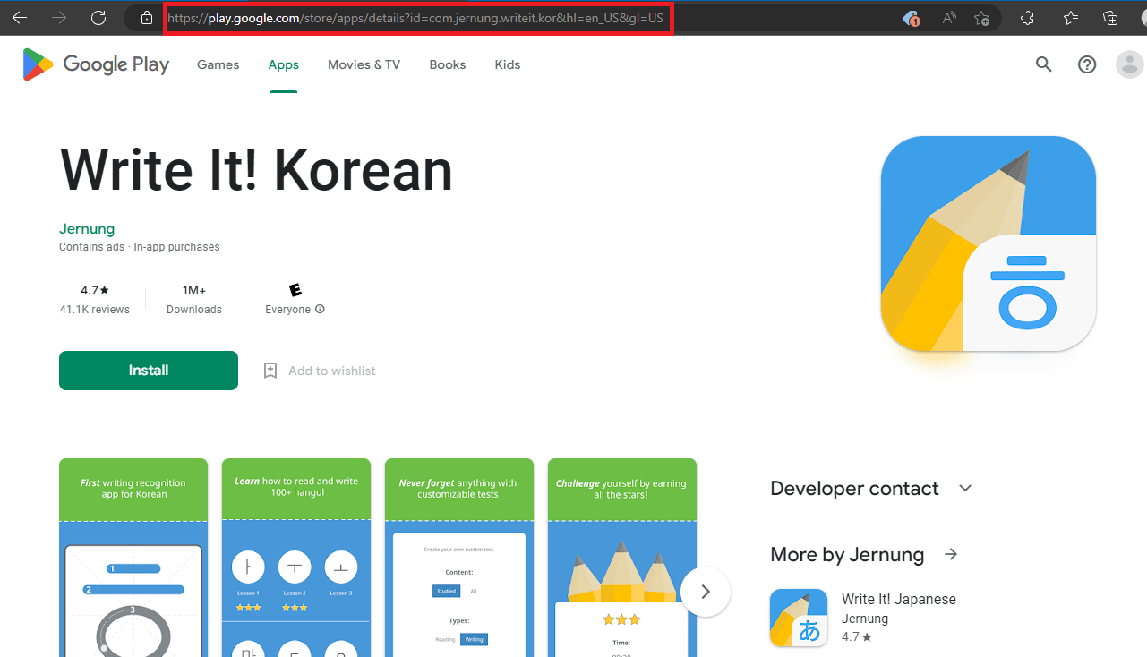 Tulislah! Bahasa Korea di Google Play