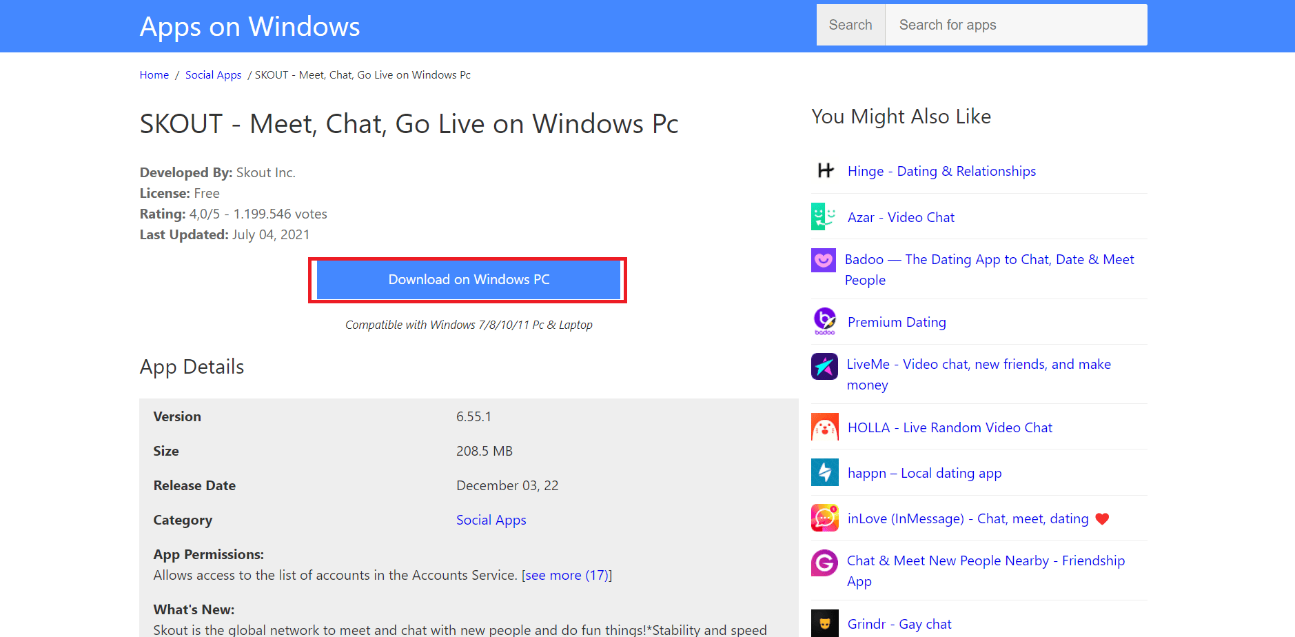 Agora clique em Download no Windows PC. | Como se inscrever no Skout