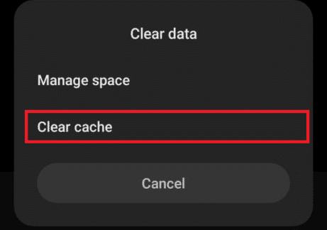 toque em Limpar dados e, em seguida, Limpar cache