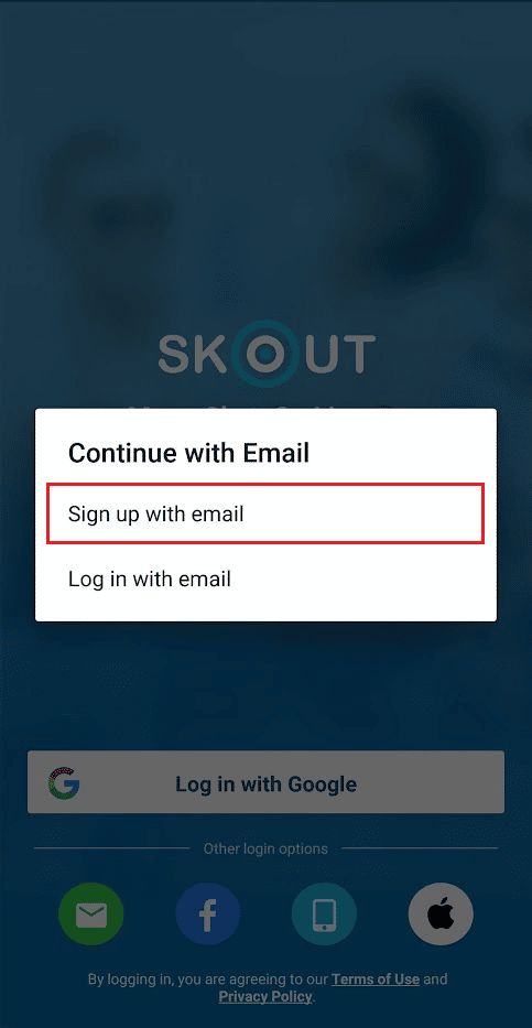 appuyez sur Inscrivez-vous avec e-mail | Comment s'inscrire à Skout