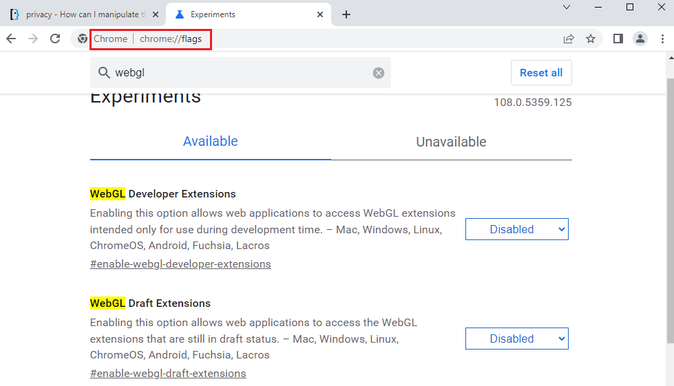 abrir la página de banderas en Google Chrome