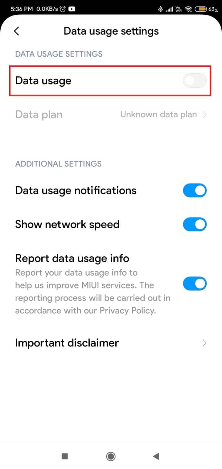 Nonaktifkan Penggunaan data