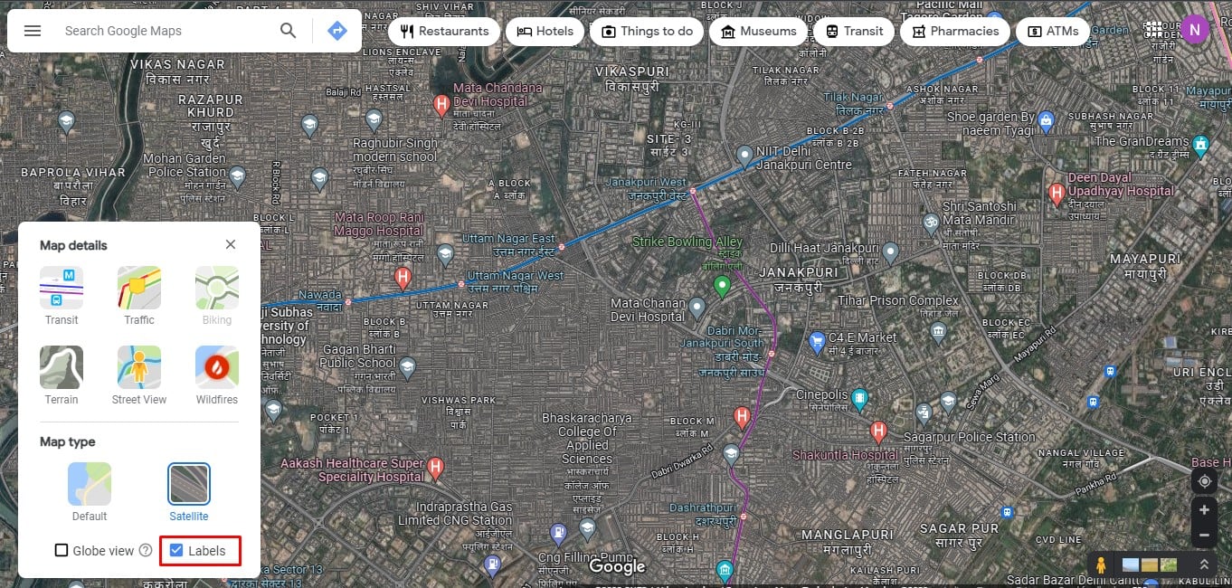 ยกเลิกการเลือกป้ายกำกับ Google Maps