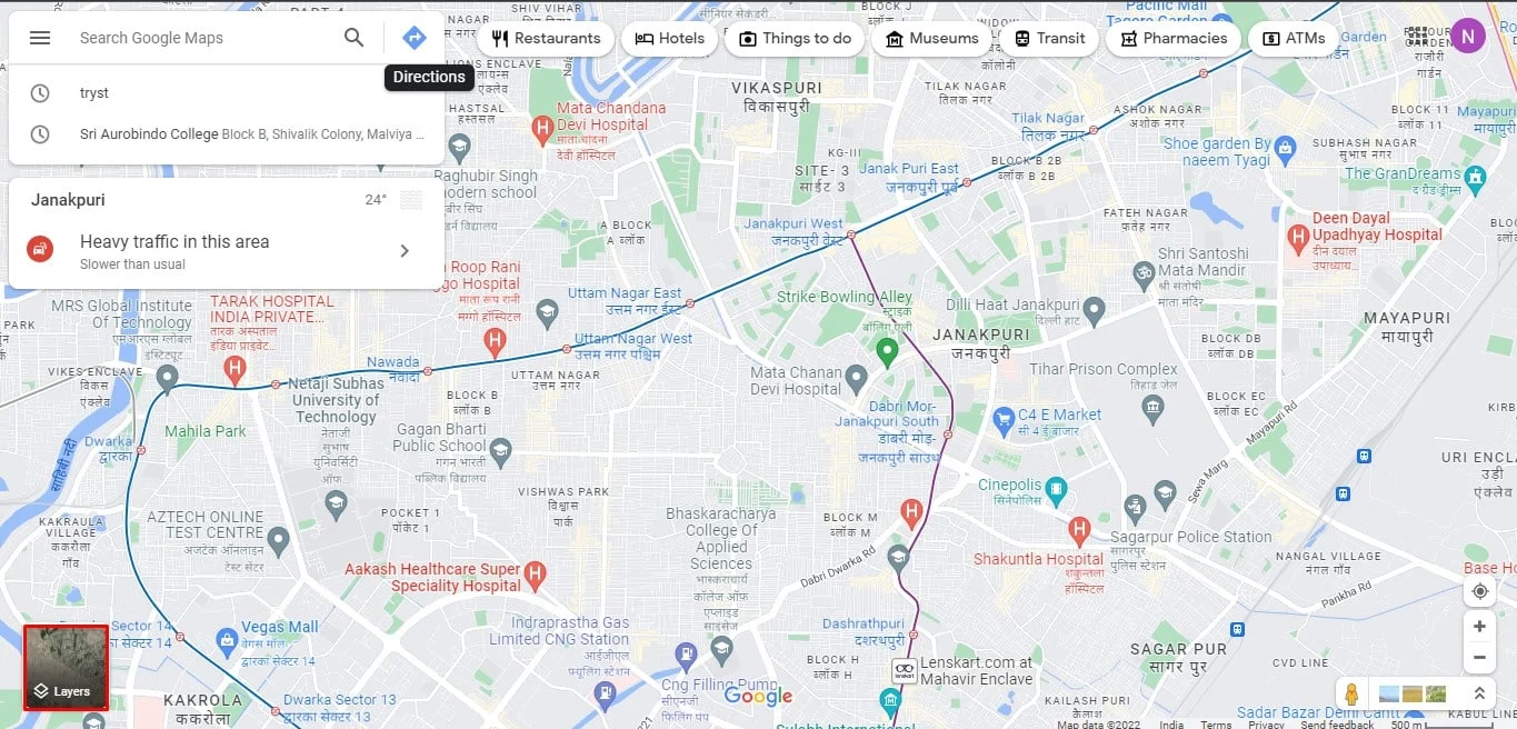 Меню слоев Google Maps