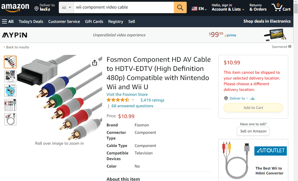 cable de video componente