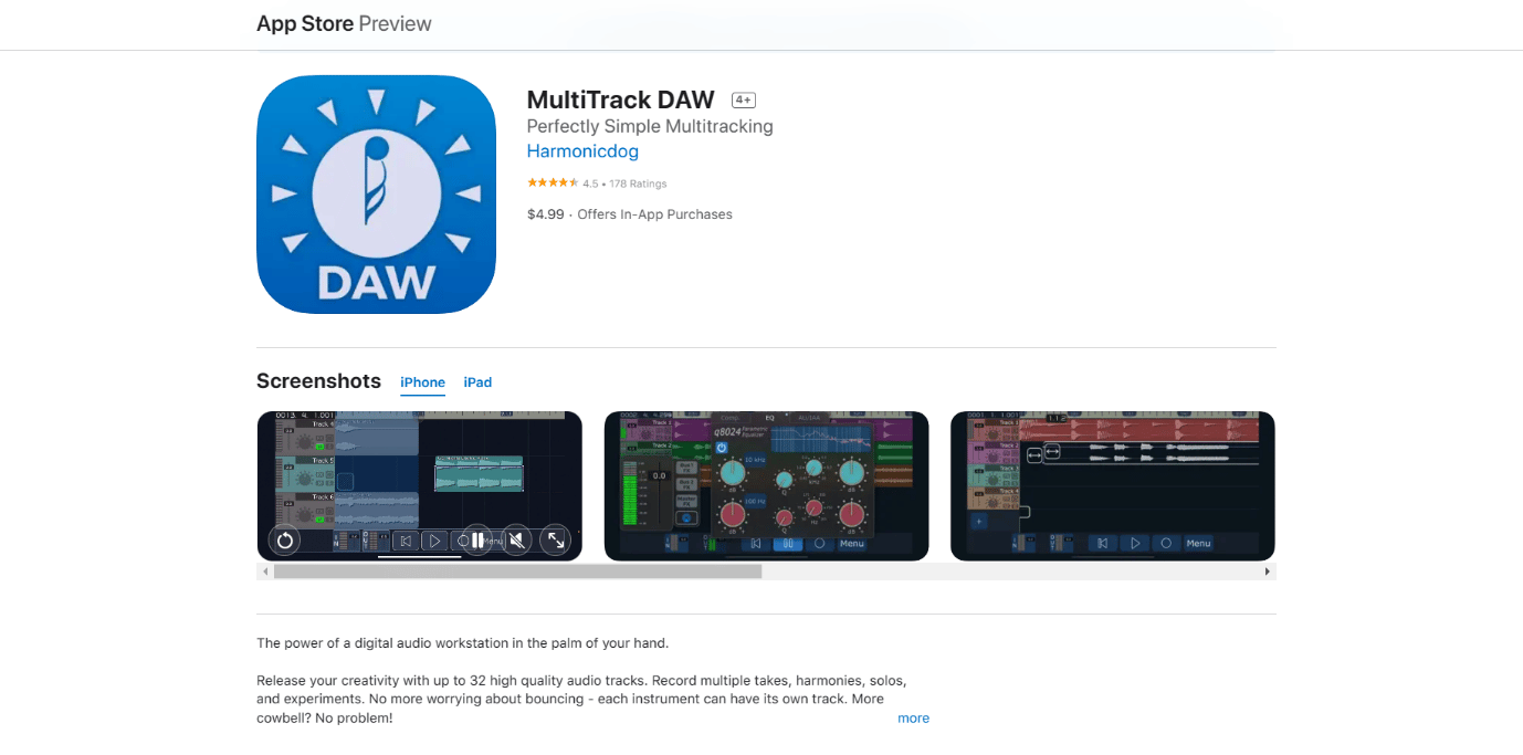 منصة MultiTrack DAW. 23 أفضل تطبيق لتسجيل الموسيقى على iPhone