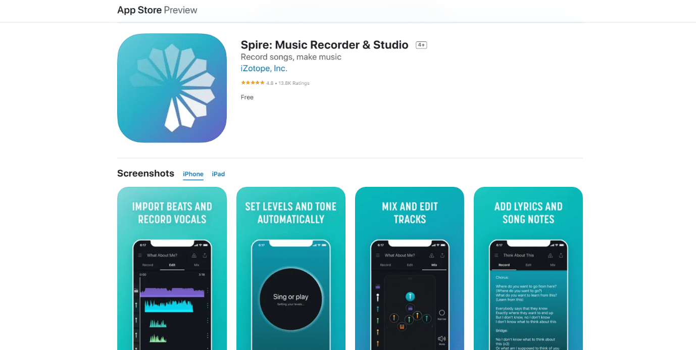 Spire: เครื่องบันทึกเพลงและสตูดิโอ 23 แอพบันทึกเพลงที่ดีที่สุดสำหรับ iPhone