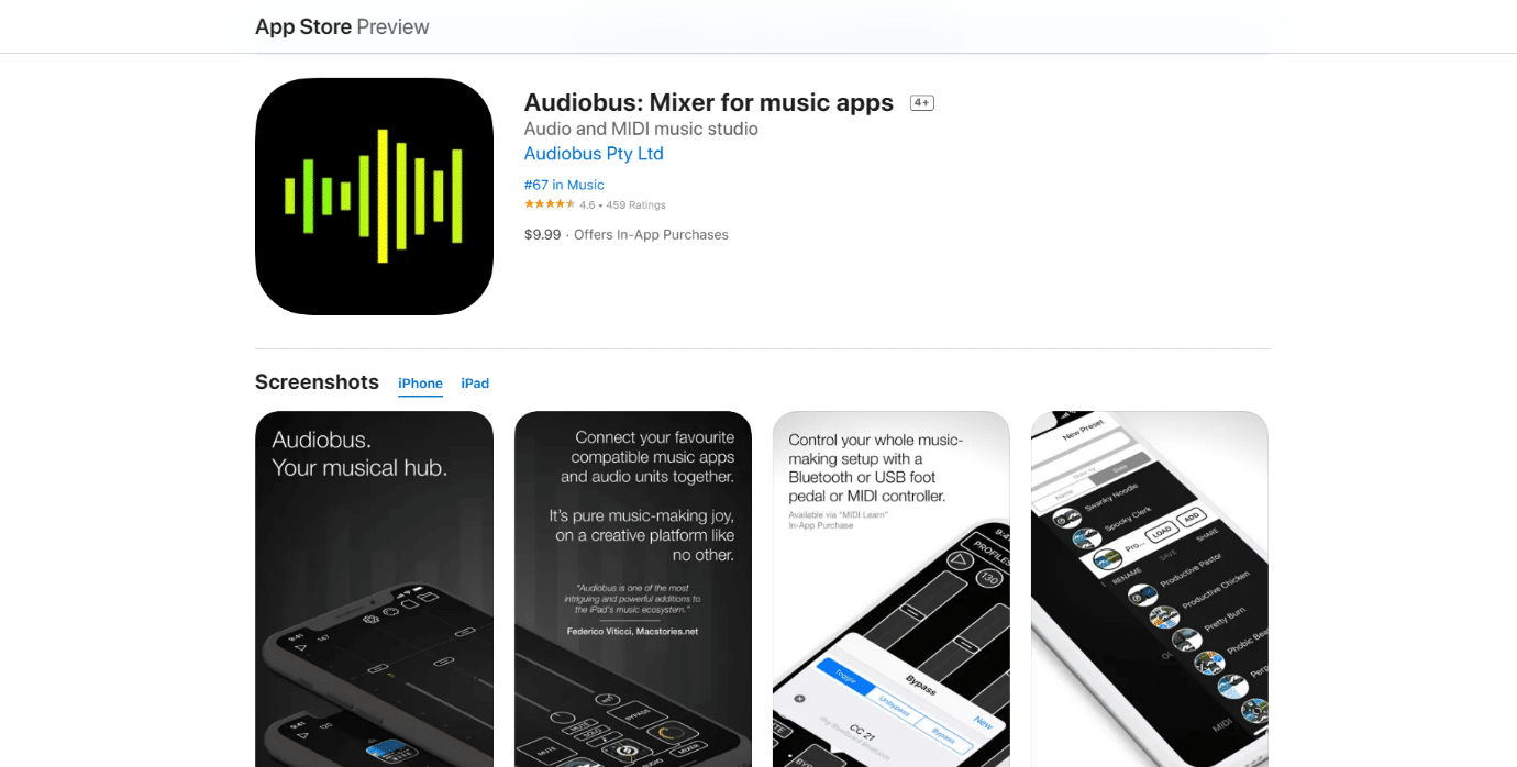 AudioBus: mixer per app musicali