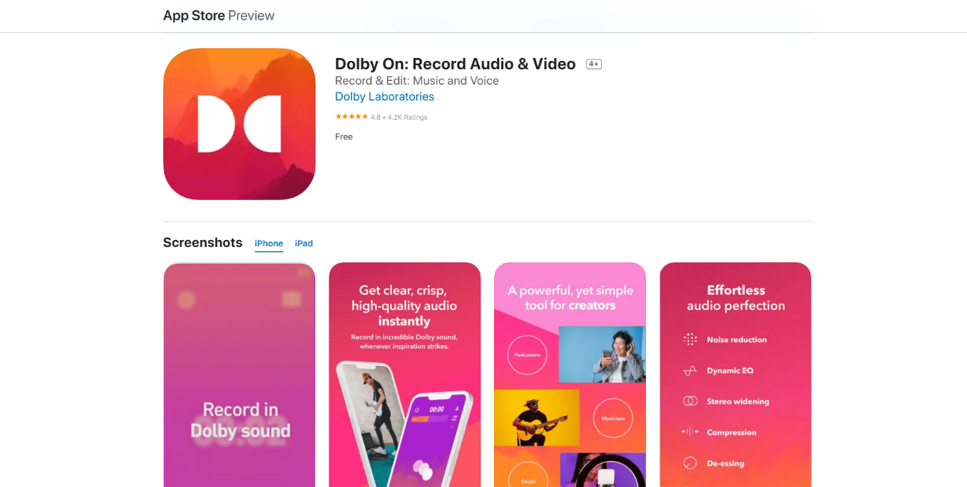 Dolby ein; Nehmen Sie Audio und Video auf. 23 Beste Musikaufnahme-App für das iPhone