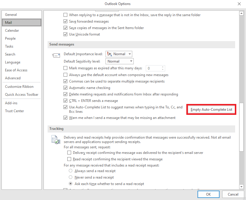 cliquez sur la liste de saisie semi-automatique vide. Correction de la saisie semi-automatique d'Outlook ne fonctionnant pas