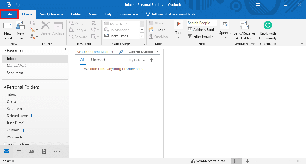 เปิด Outlook และไปที่ไฟล์