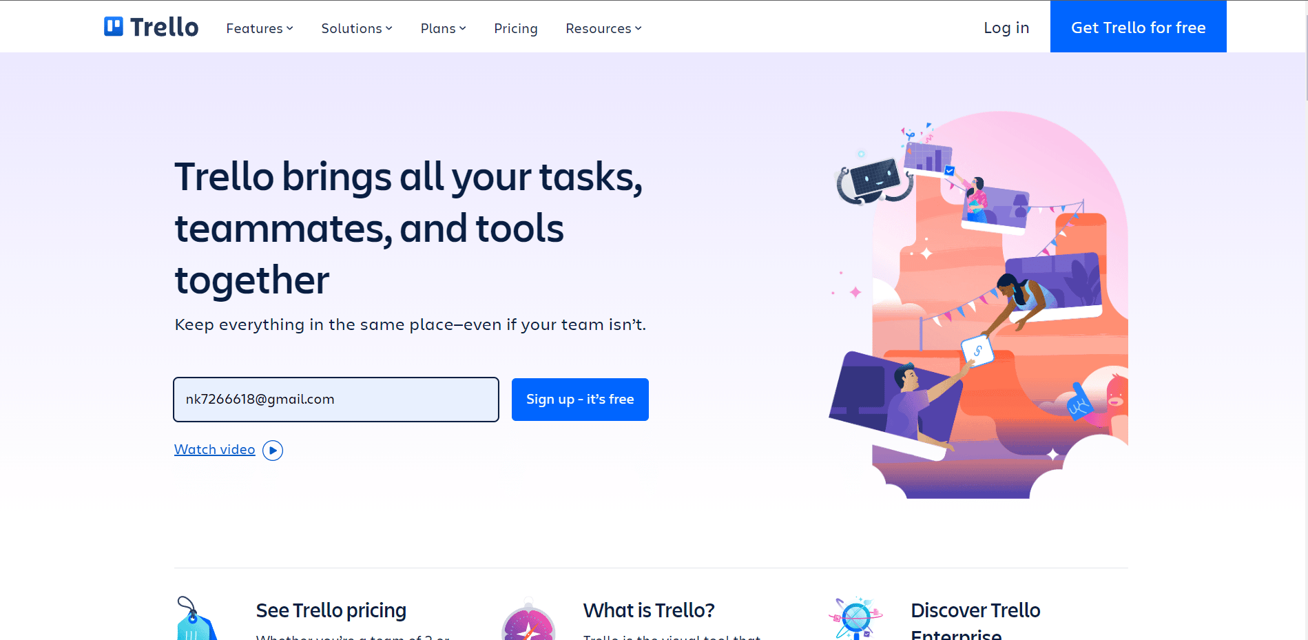 メール ID を入力して、Trello アカウントにサインインします。