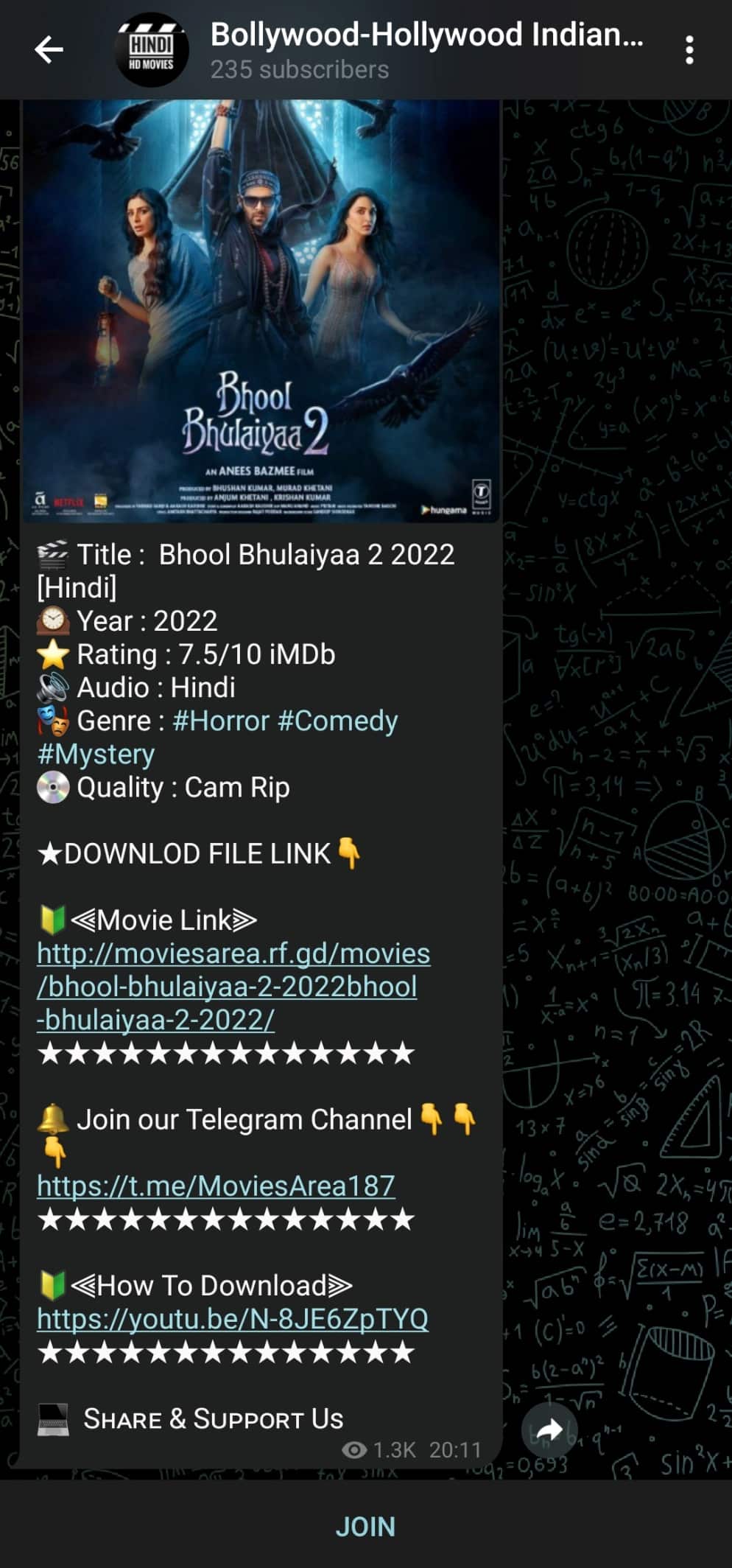 ملصق Bhool Bhulaiyaa 2 على صفحة Telegram لأفلام Bollywood Hollywood Indian الهندية HD