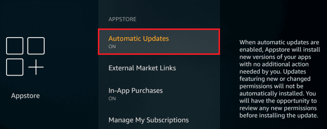 เปิดตัวเลือก Automatic Updates แก้ไขข้อผิดพลาด Firestick CBS UVP 1011