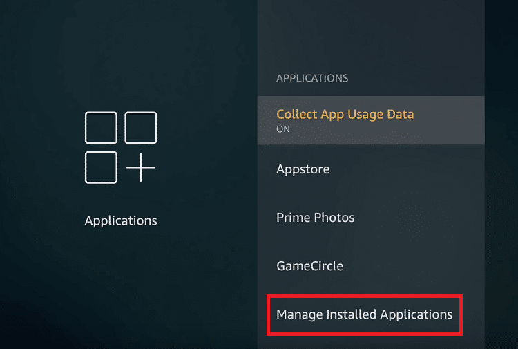 เลื่อนลงและคลิกที่ Manage Installed Applications