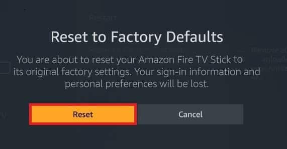 Setel ulang ke firestick Default Pabrik. Perbaiki Firestick CBS Error UVP 1011