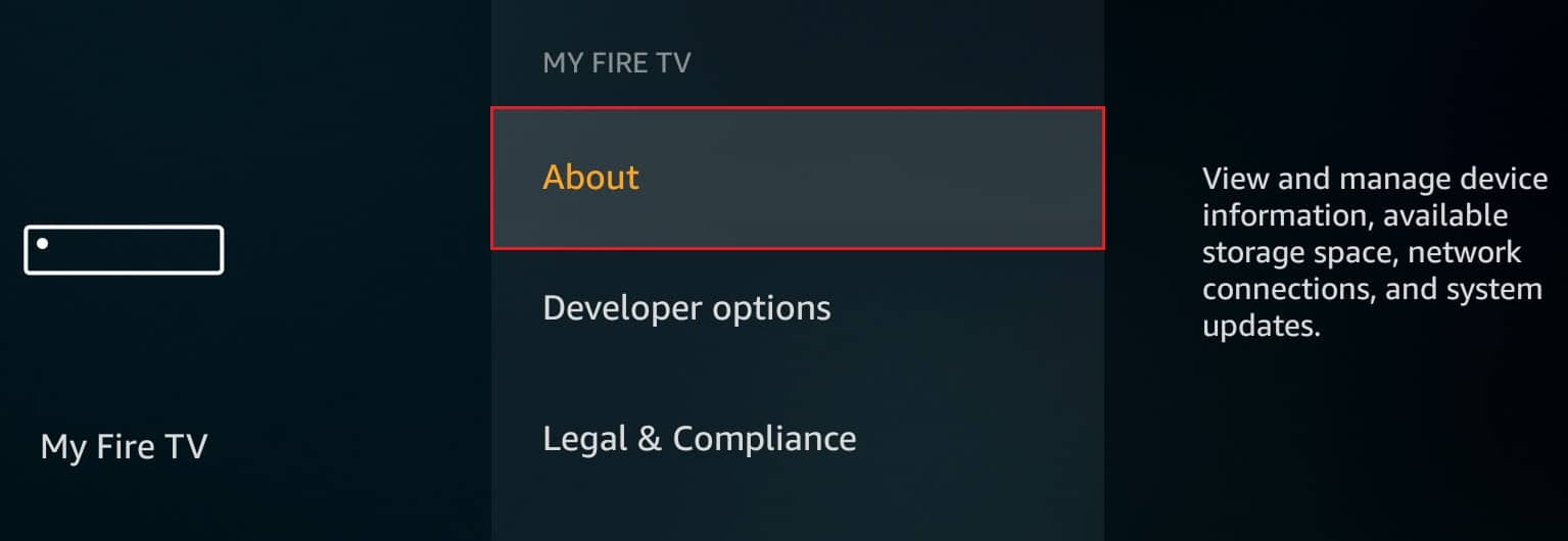 についてをクリックします。 Firestick CBS エラー UVP 1011 を修正