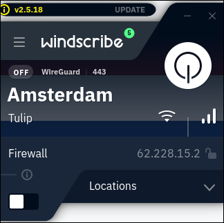 L'interface de Windscribe