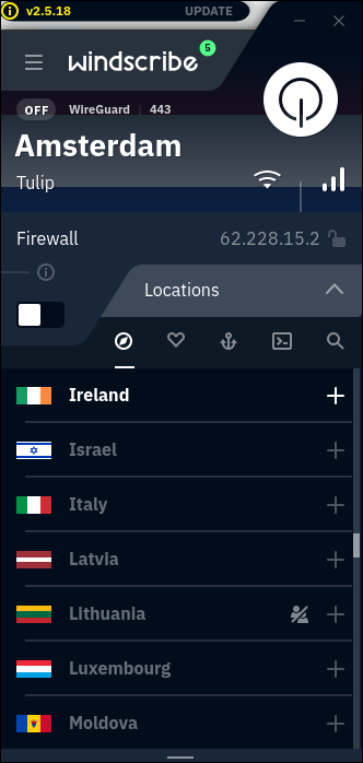 Lista de servidores Windscribe