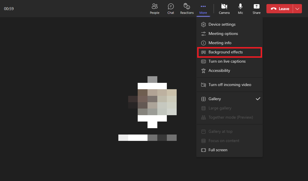 seleccione Aplicar efectos de fondo | cambiar el fondo de la reunión de Teams