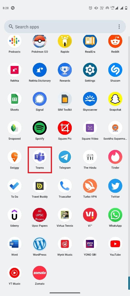 Ouvrez l'application Teams depuis le menu du téléphone