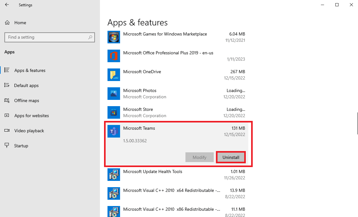 gulir ke bawah dan temukan Microsoft Teams dan klik Uninstall. 9 Cara Memperbaiki Berbagi Layar Tim Microsoft Tidak Berfungsi