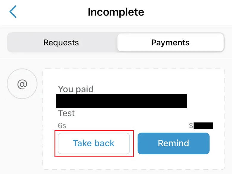 Option de reprise dans votre application Venmo | Paiement inversé Venmo