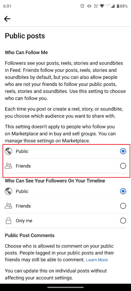 Setați opțiunea Cine poate să mă urmărească la Public sau Prieteni | Cum pot vedea urmăritori ascunși pe Facebook