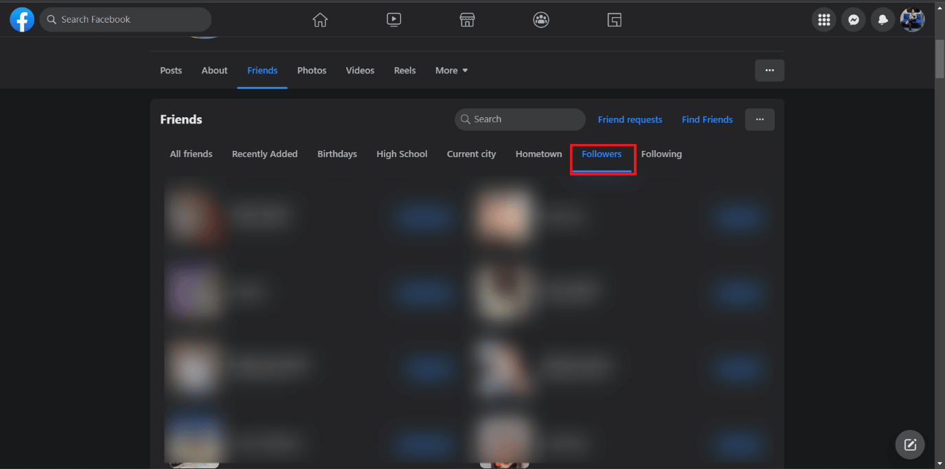 En la sección Amigos, haga clic en la pestaña Seguidores