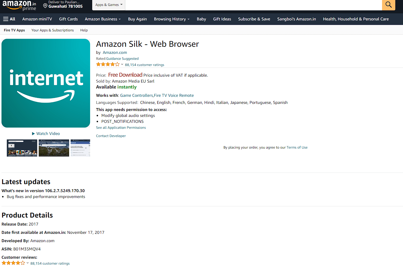 Amazon Silk-Browser für TV