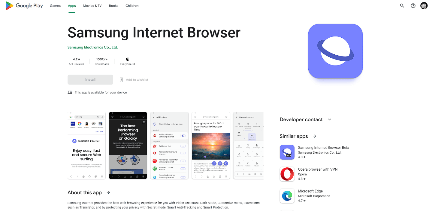 Samsung Internetbrowser Play Store