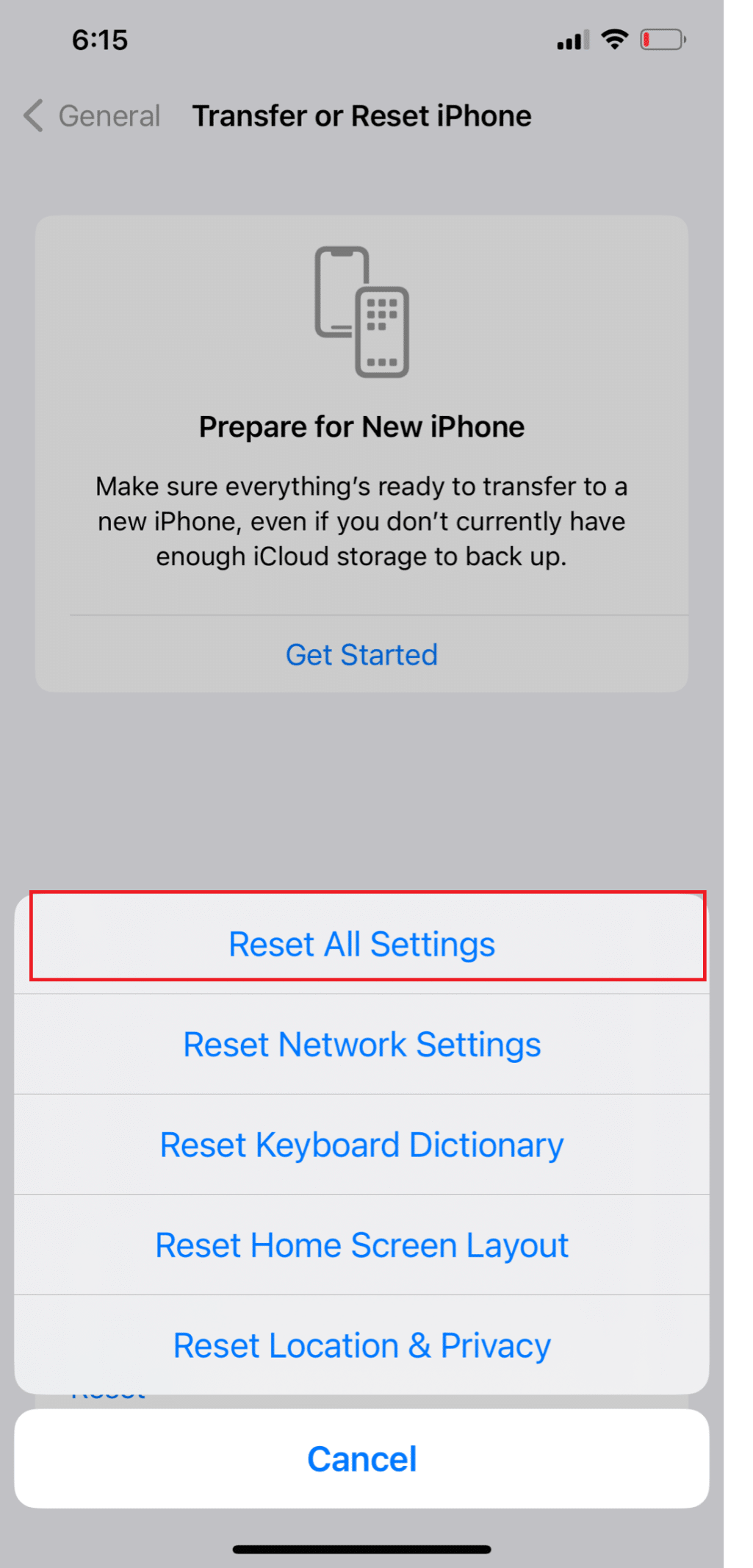 Escolha Redefinir todas as configurações | Como corrigir o Ghost Touch no iPhone 11