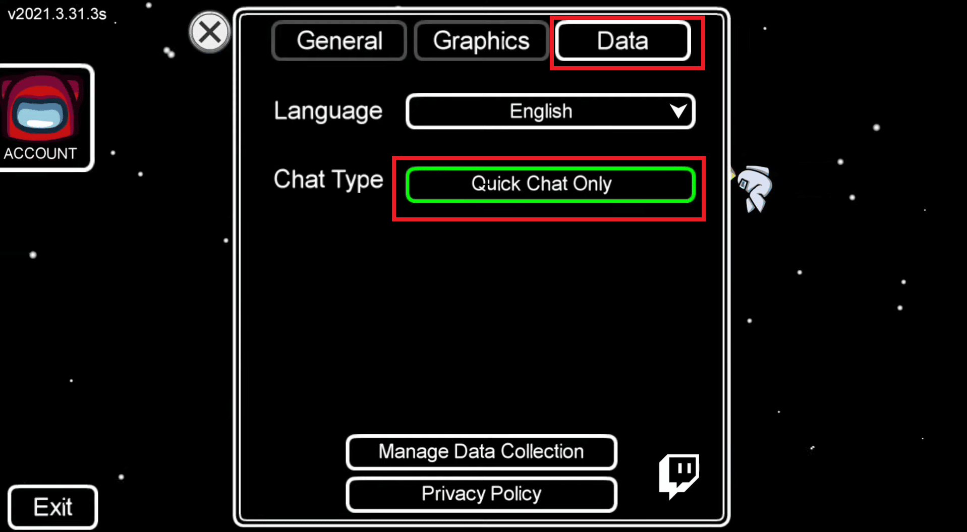 Seleziona l'opzione Solo chat veloce per abilitare la chat veloce in Among Us