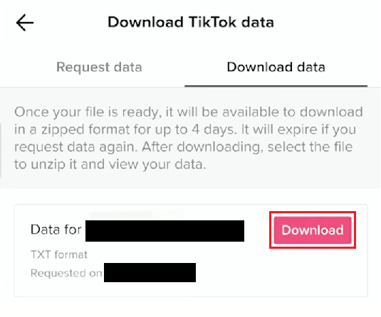Tocca l'opzione Download dal file ricevuto che hai richiesto | Come trovare i tuoi commenti su TikTok