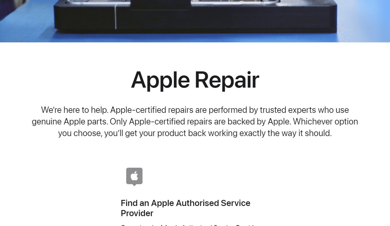 Pagina de reparații Apple
