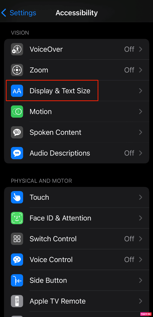 mover a la pantalla y la opción de tamaño de texto en el iPhone