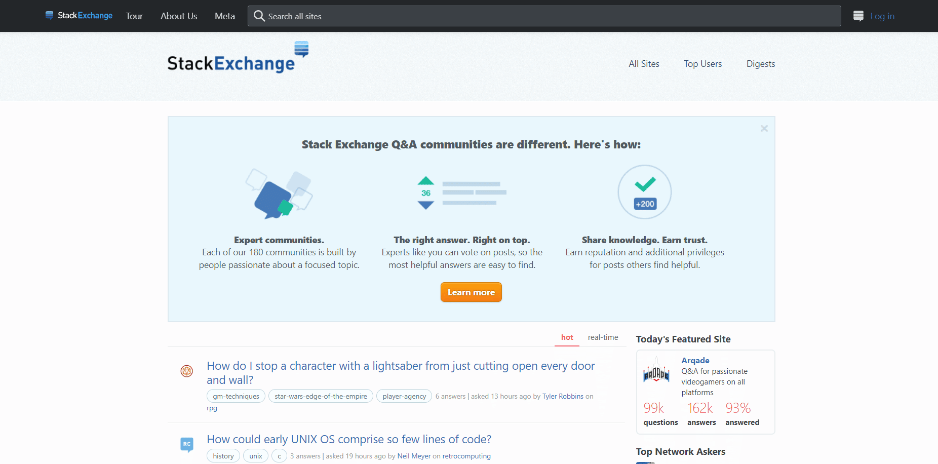 Pagina Web di Stack Exchange