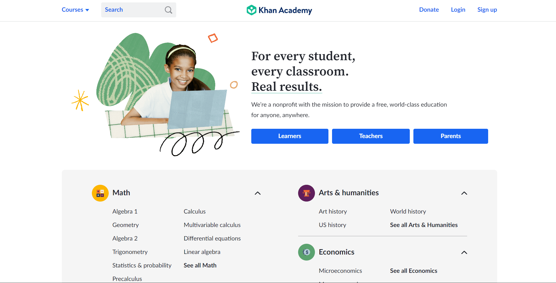 หน้าเว็บของ Khan Academy 18 เว็บไซต์ที่ดีที่สุด เช่น Chegg