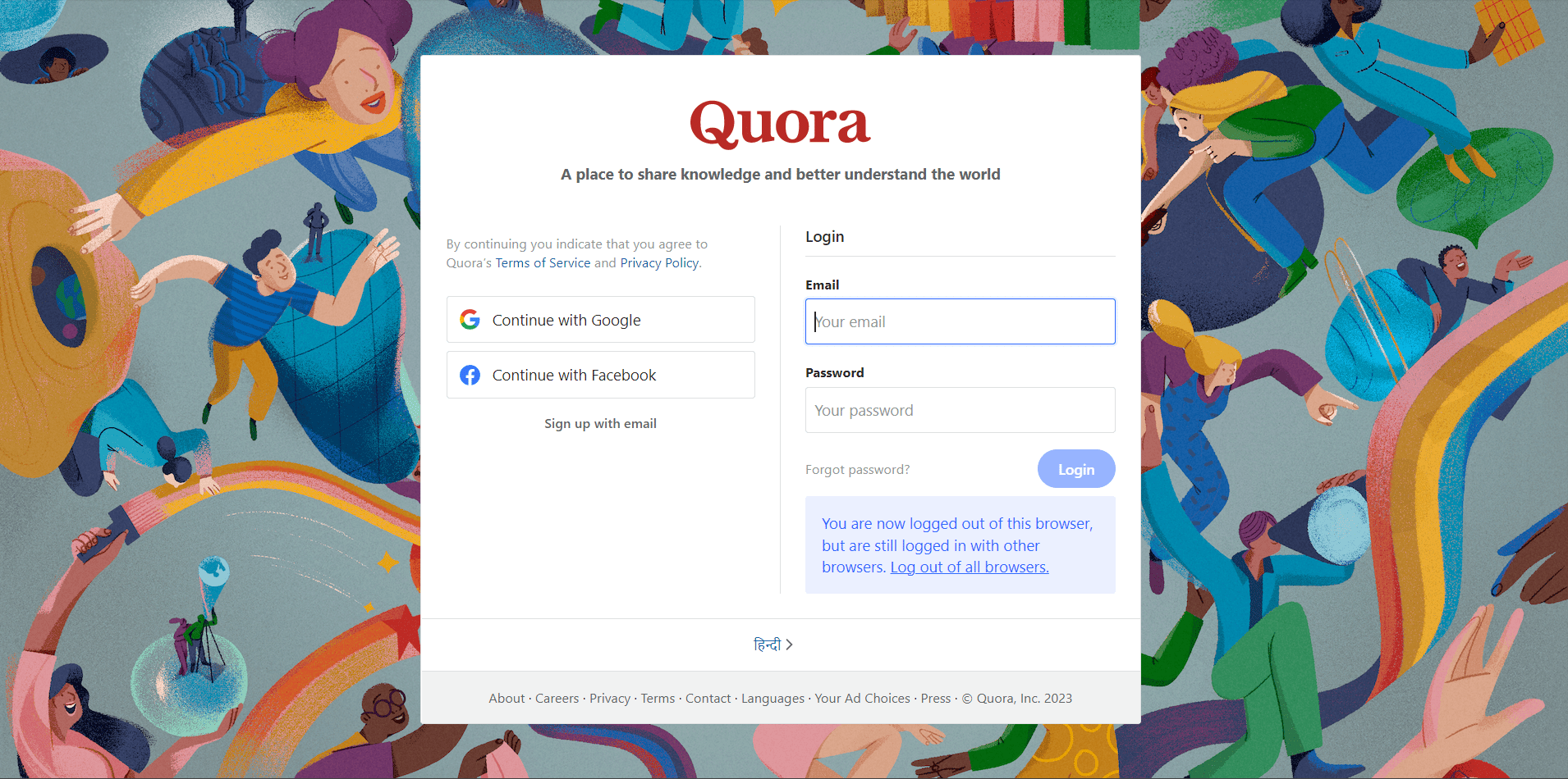 Halaman pendaftaran Quora