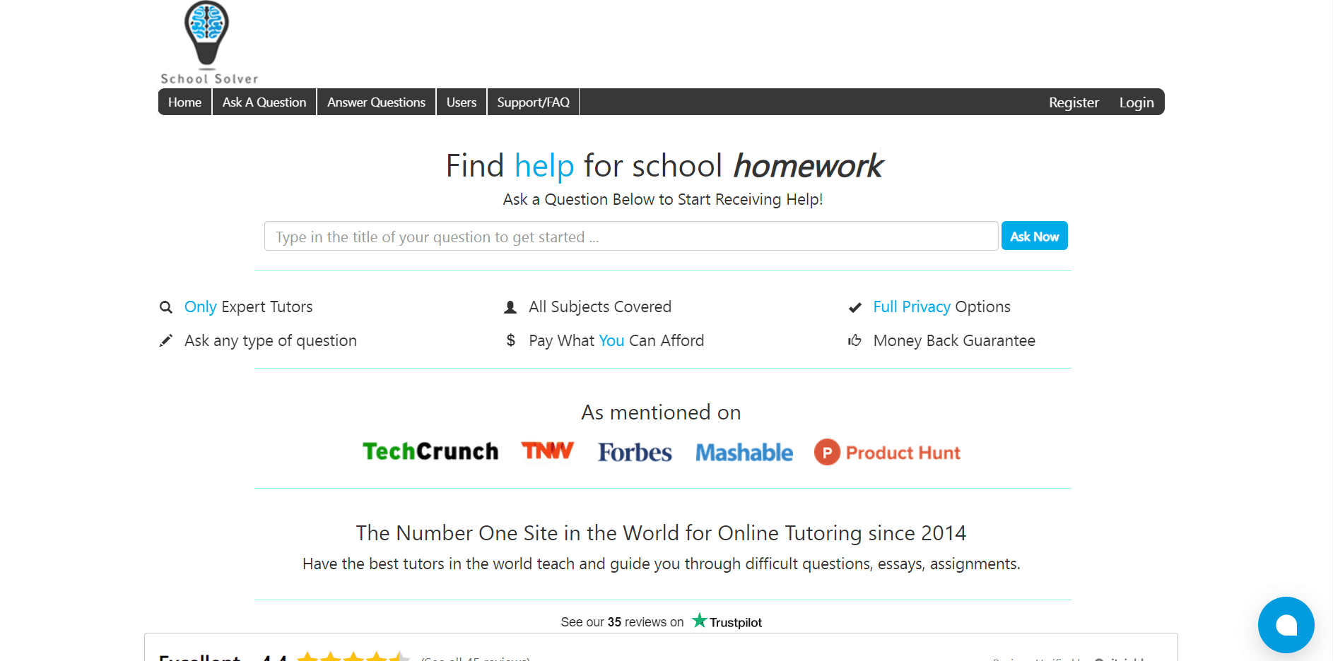 Página da Web do School Solver