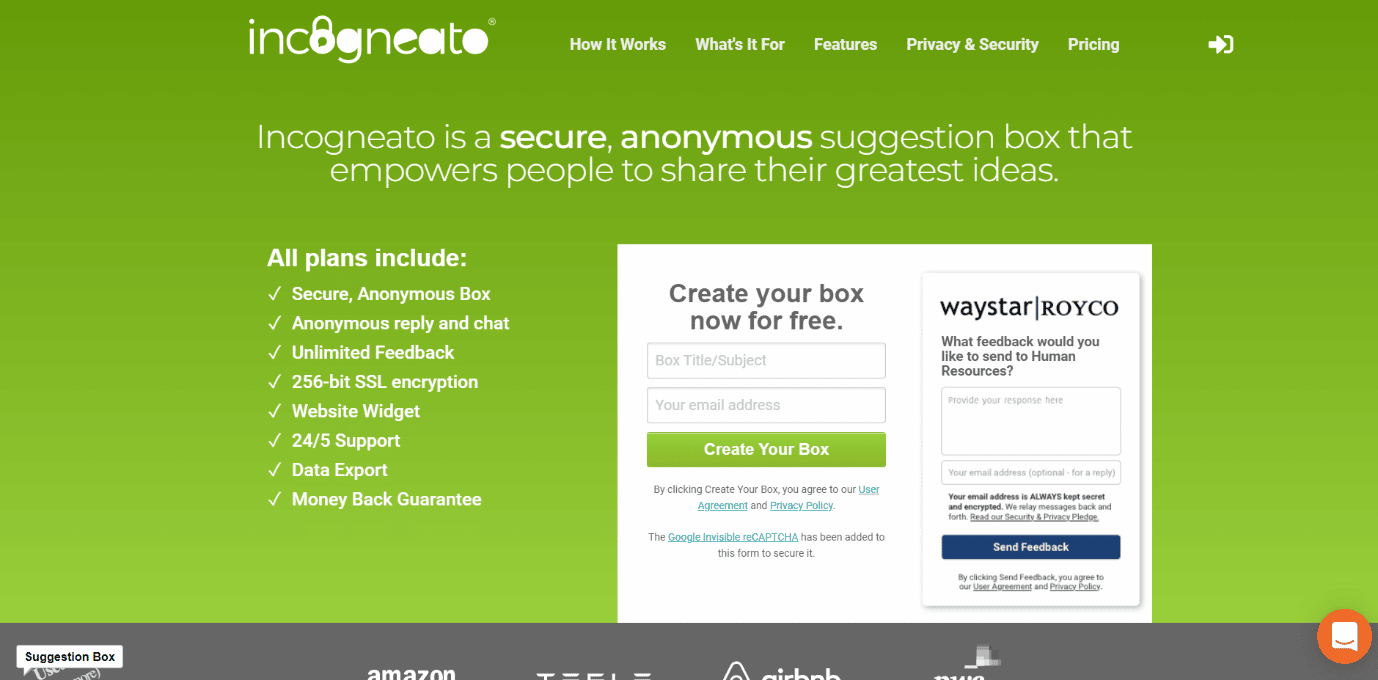 Incogneato-Startseite | bestes kostenloses anonymes Feedback-Tool online