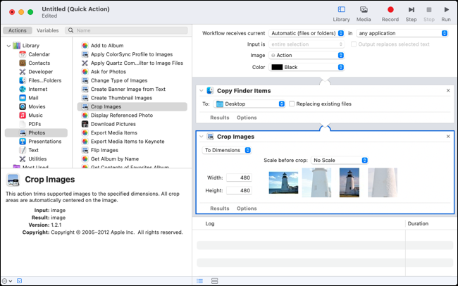 Действие «Обрезать изображения» в Automator