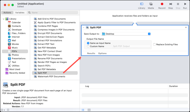 在 Automator 工作流程中拆分 PDF