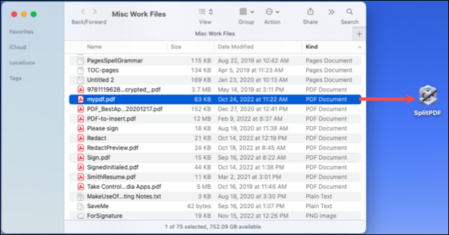 PDF を Split PDF アプリケーションにドラッグする