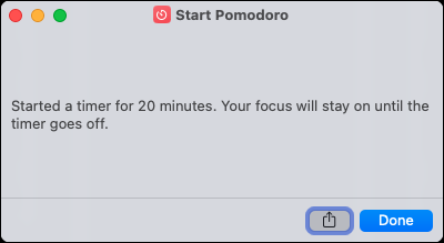 Confirme a hora no atalho Start Pomodoro