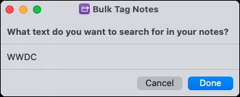 Prompt de termo de pesquisa no atalho de notas de tags em massa