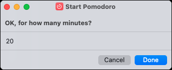 ป้อนเวลาใน Start Pomodoro Shortcut