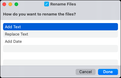 Azione Aggiungi testo nel collegamento Rinomina file